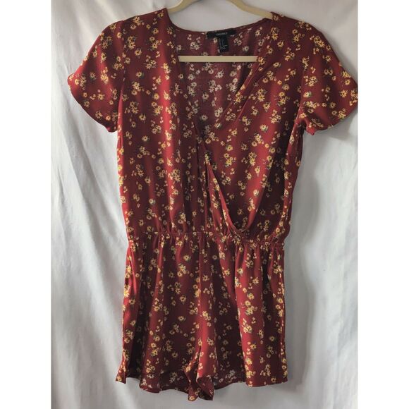 Forever 21 Pants - Forever 21 Floral Wrap Cap Sleeve Top Blouse Elastic Waist Marron Womens Small